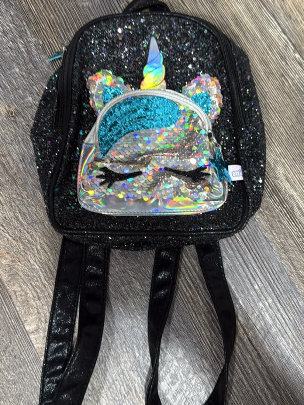 Black Glitter Unicorn Sequin Kids Backpack